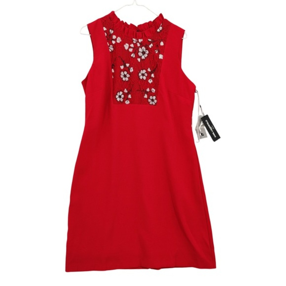Karl Lagerfeld Women Coquette Romantic Shift Dress 12 Red Floral Lace Ruffle NEW